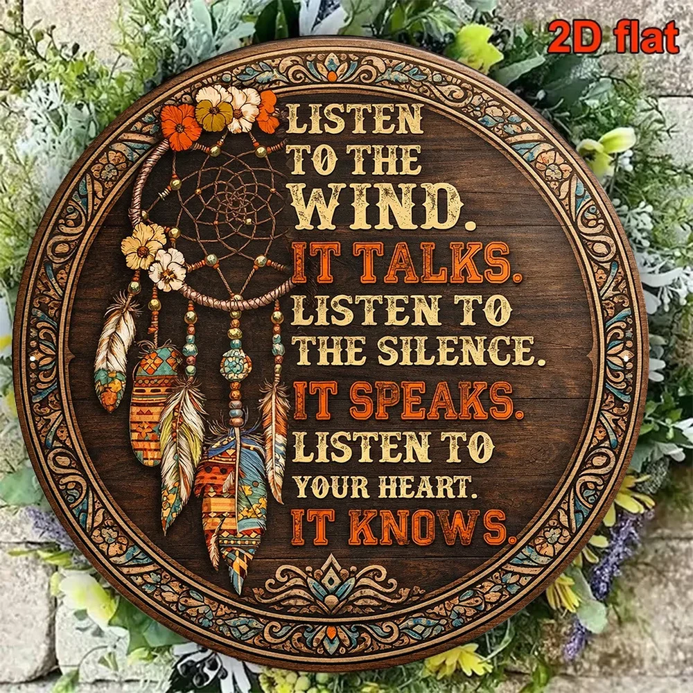 1pc 2D Flat Circular Sign Board | Bohemian Indian Art Wall Decor And Inspirational Quote, Suitable for Living Room, Bedroom, Stu