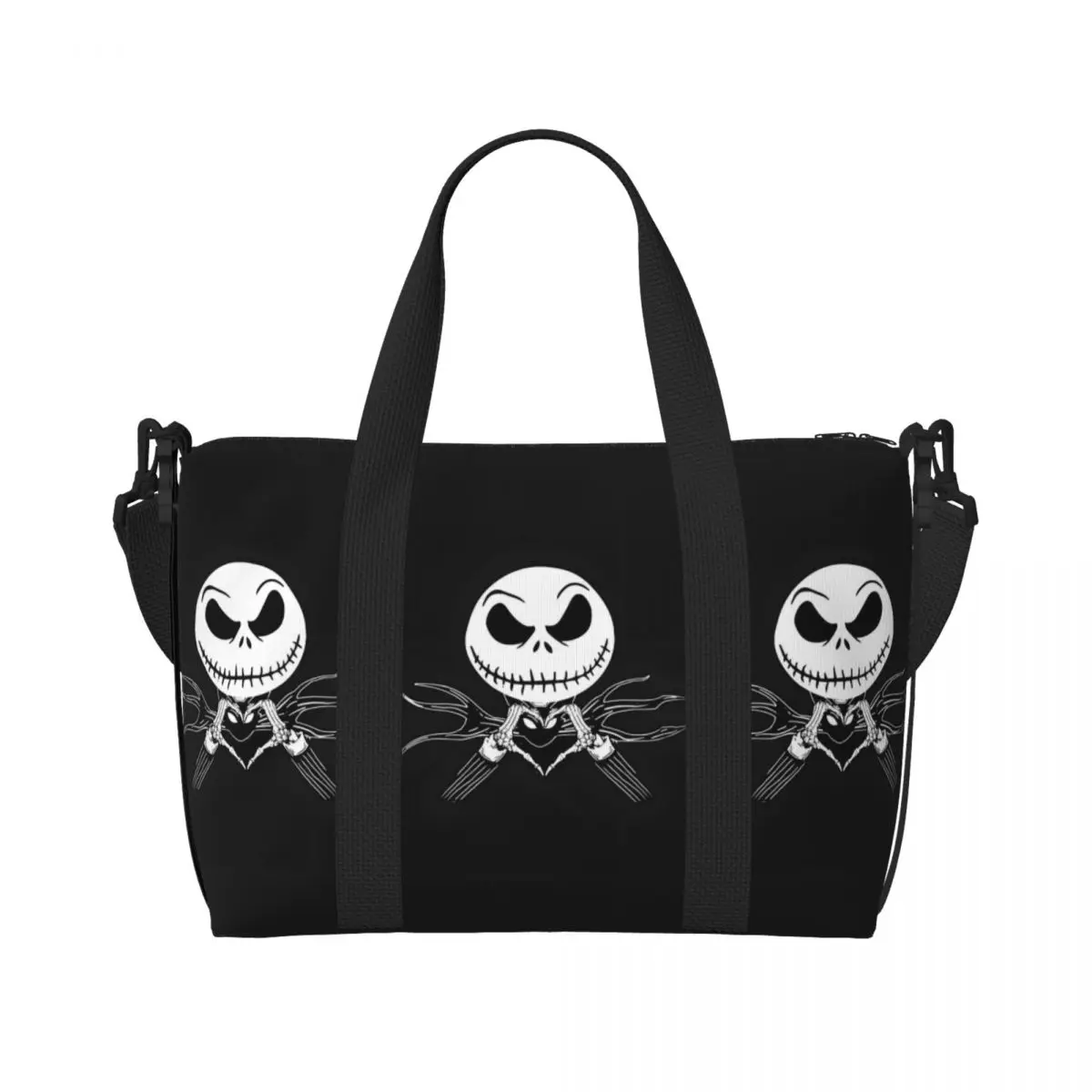 

Custom Jack Skellington Beach Tote Bag Women The Pumpkin King of Halloween Town Large Compartment Gym Beach Travel Bags