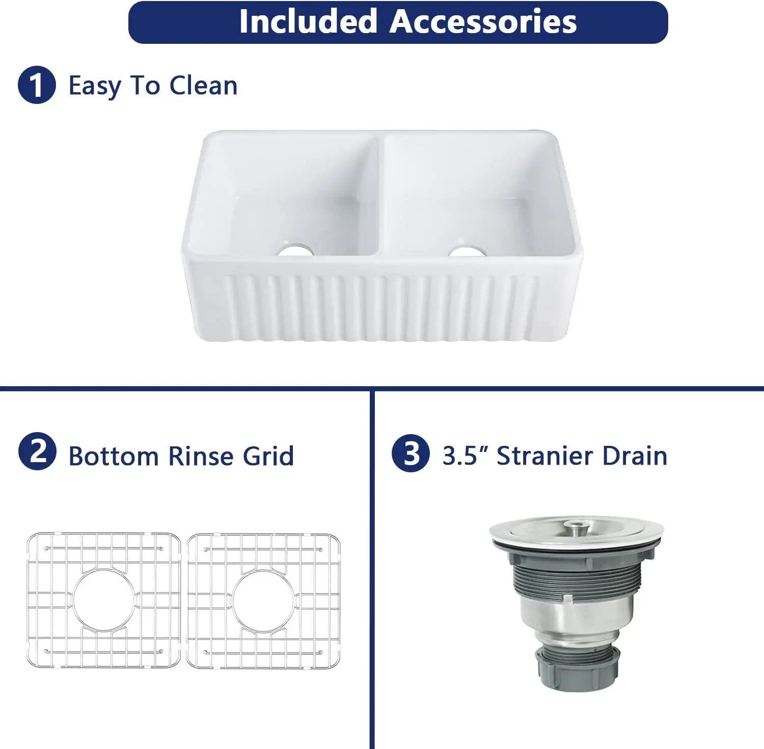 Imagem -05 - Tigela Dupla Cerâmica Pia de Cozinha com Avental Branco Quinta Pias Frente Porcelana Pia 33 l x 18 w