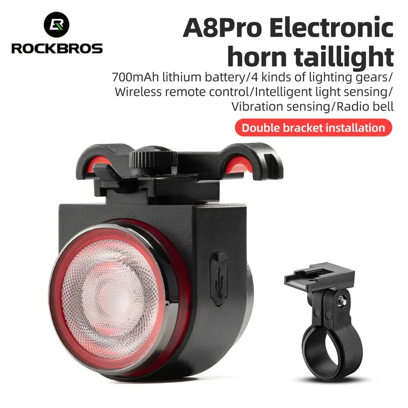 

ROCKBROS Remote Control Bicycle Tail Light + Horn Brake Sensing Alarm Taillight IPX5 Bicycle Rear Light Electronic Bike Bell