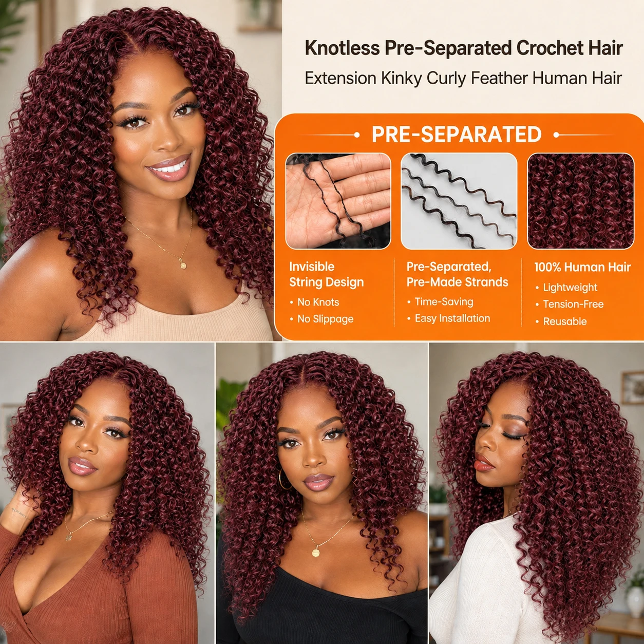 15A Pre‑Separated Burgundy Dee - Feather Hair Extension ulasan dan harga