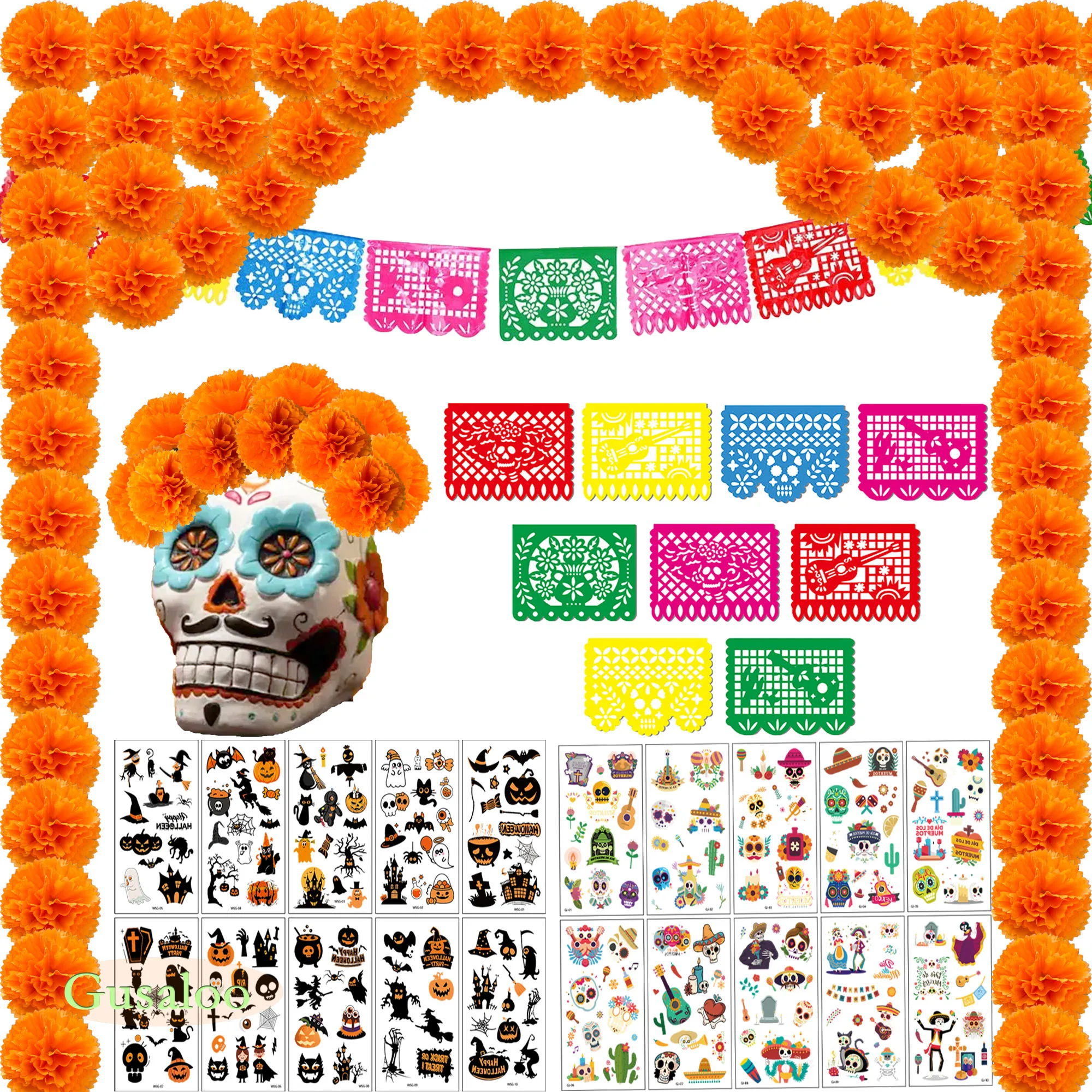 

Marigold Flower Banner Sticker Kit 79pcs Mexican Artificial Marigold Flowers for Day of The DeadDiwali Home DIY Garland Wedding