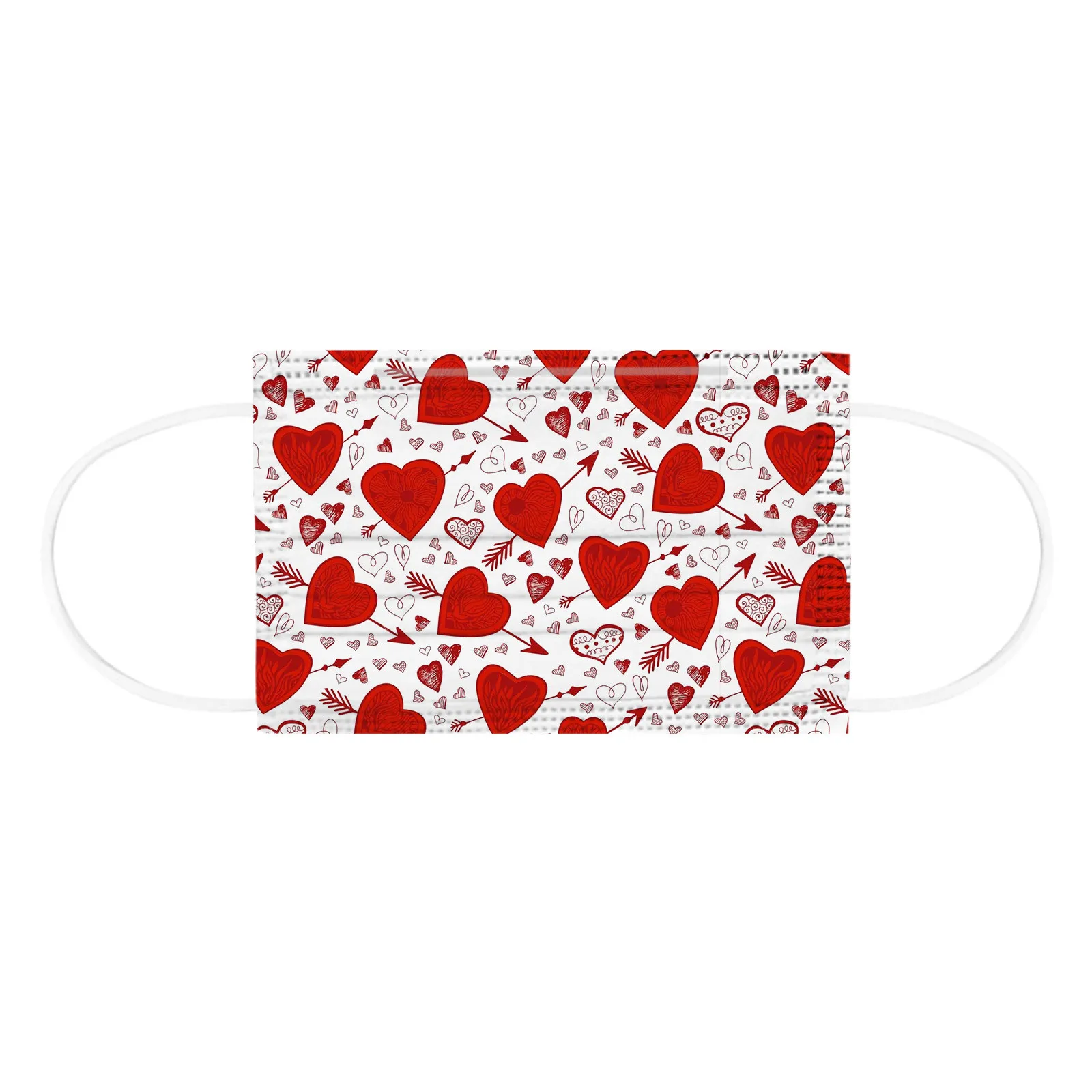 قناع وجه واقي للاستخدام مرة واحدة للبالغين ، يوم القلوب 3 طبقات ، 10 من من من من الحب ، 50 من الخارج