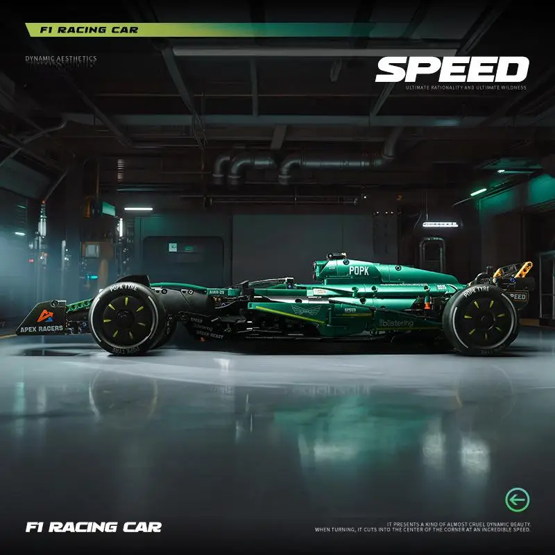 OUZEY Blocos de construção de carros hiper em escala 1:8, kits de modelo de veículos de corrida verde metálico, 14+ presente educacional de montagem DIY para adolescentes