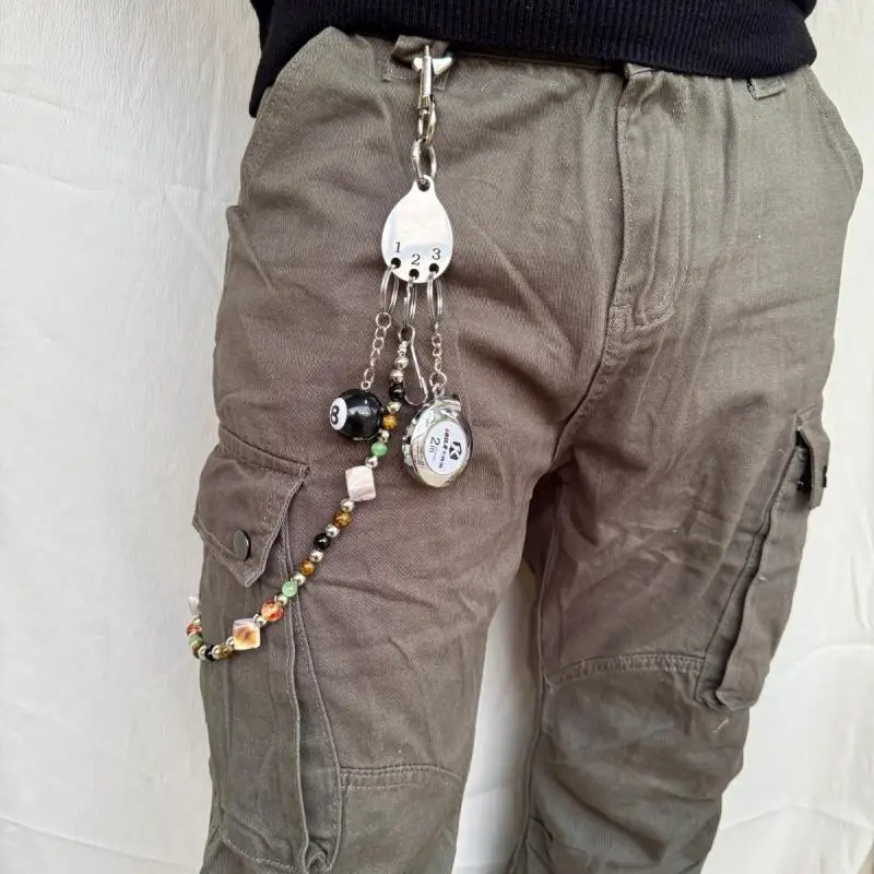 

Original denim pants chain agate stone amber stone cat eye stone fashionable neutral versatile accessory