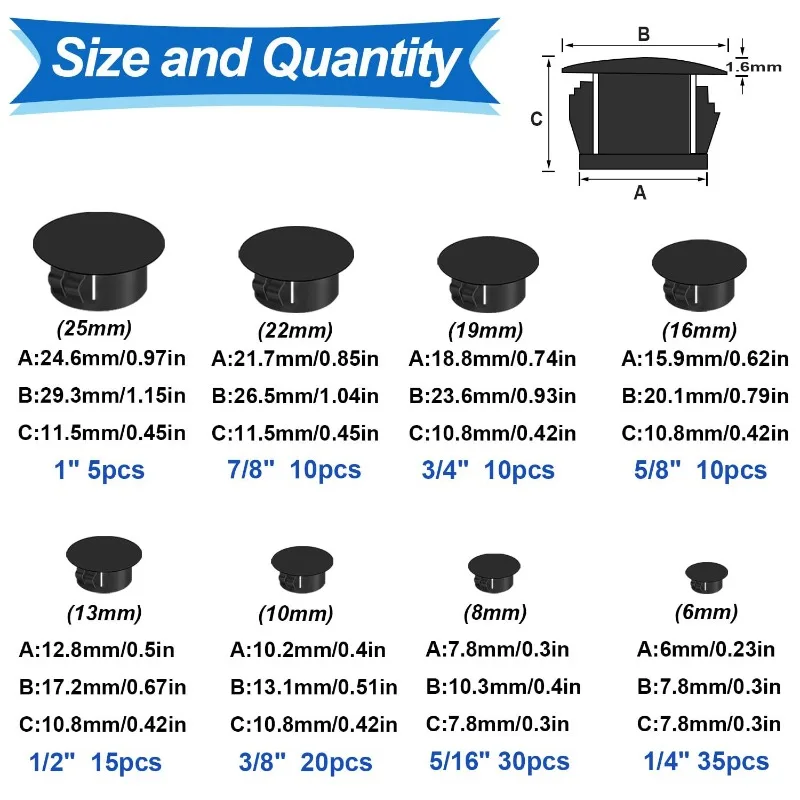135PCS Round Plastic Hole Plugs Furniture Screw Cover Caps Decorative Stoppers Concealment Caps for Furniture Holes