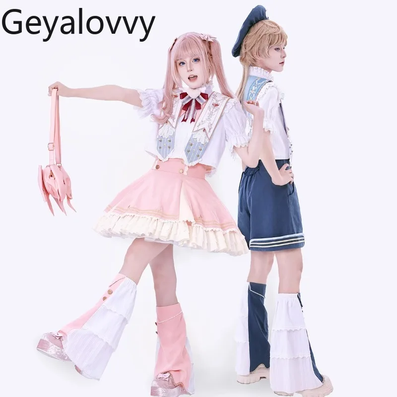 Camisa blanca de manga corta con cuello levantado de Lolita, falda corta de cintura alta, pantalones cortos, conjunto versátil para niñas dulces, Original japonés