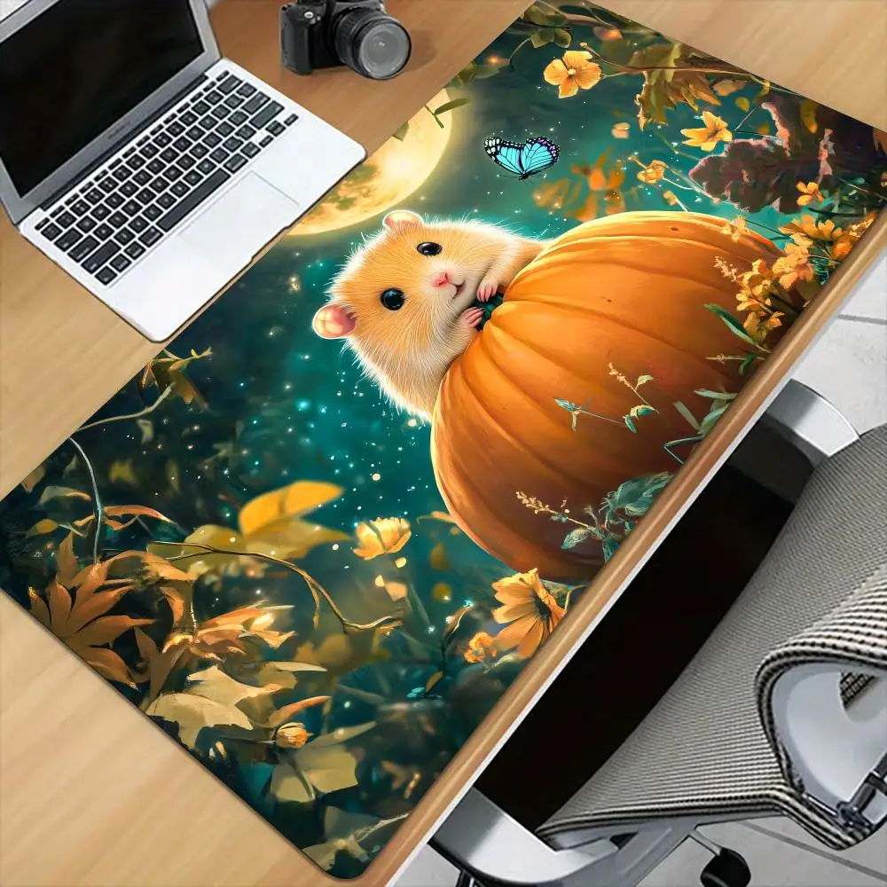 Cute hamster and pumpkin Mouse Pad Desk Mat with Stitched Edge XXL Mousepads Rubber Anti-slip Gamer Keyboard Rug Gaming Mats