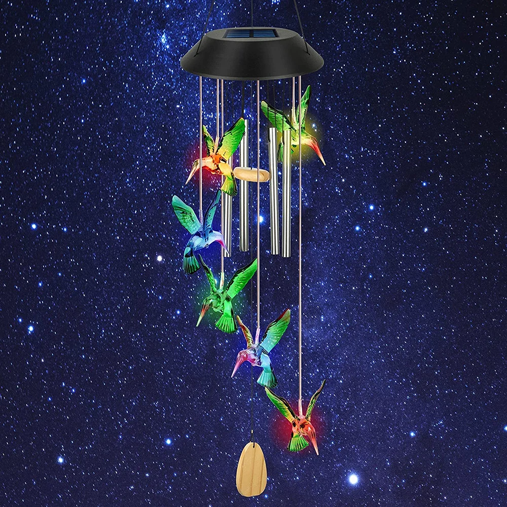 

Hummingbird Wind Chimes for Patio Garden Home Decoration 7-Color Changing Mobile LED Outdoor Waterproof IP65 Solar Light Gifts