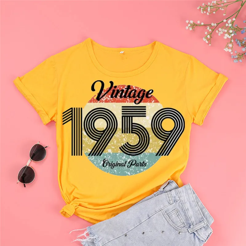 1959 Birthday Shirt, 62nd Birthday T-shirt, 63rd Gift for Women Gift for Men, Vintage Retro Short Sleeve Top Tees O Neck goth