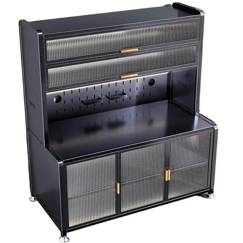 

New Italian kitchen, dining side cabinet, integrated storage rack against the wall, steel floor-to-ceiling microwave oven