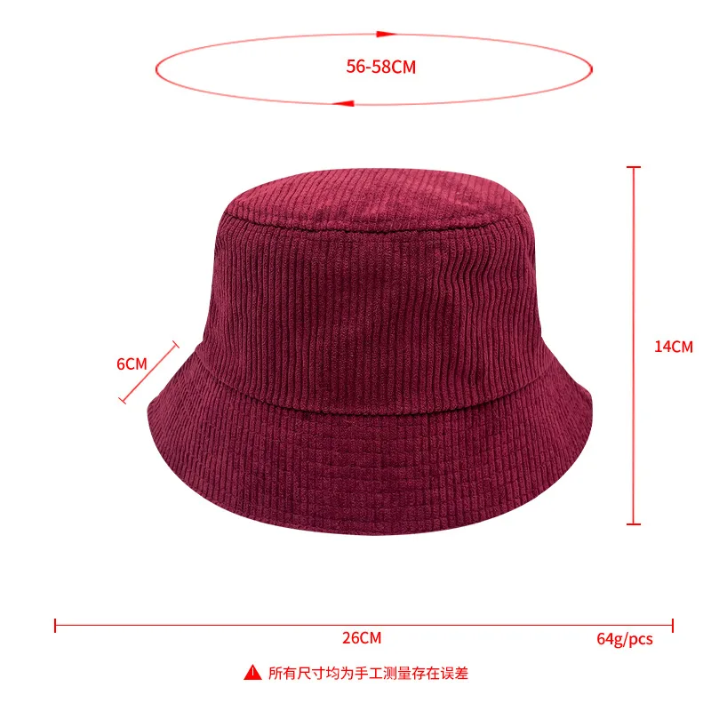 Solid Color Corduroy Bucket Hat Unisex Winter Cap Adjustable 56-58cm Fisherman Style Fashionable Outdoor Headwear