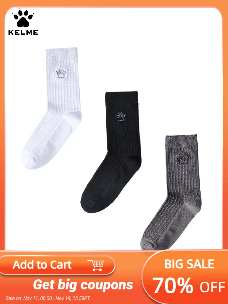 جوارب Kelme ممتصة للعرق وجيدة التهوية مكونة من 3 أزواج للرجال والنساء، جوارب كاجوال للرياضات الخارجية، جوارب متوسطة #1