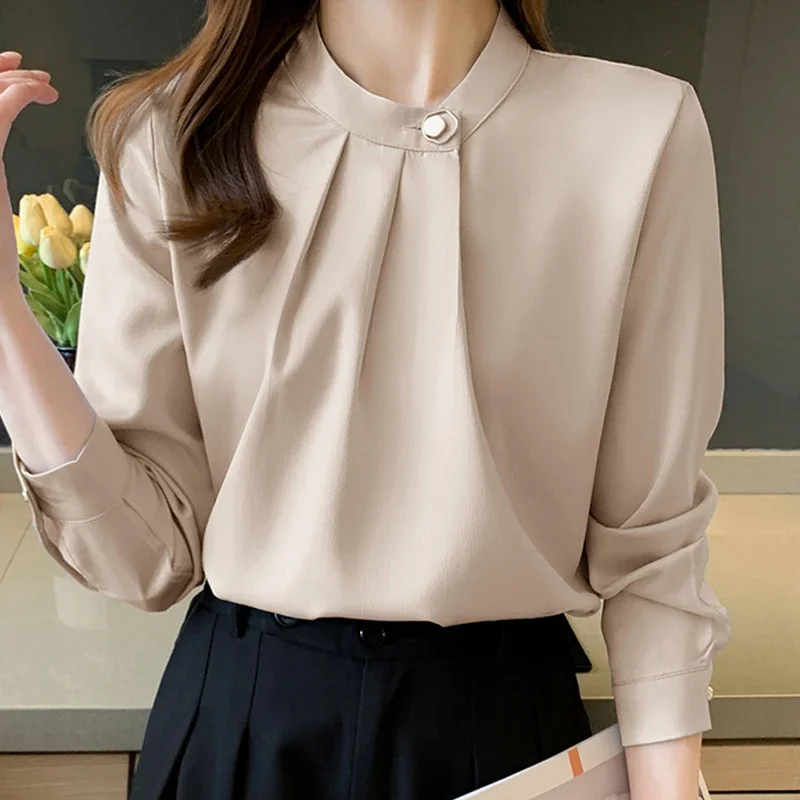 Outono feminino chiffon blusa camisa feminina topos blusa de manga longa feminino blusas mujer de moda 2025 blusas femme camisas topo f86
