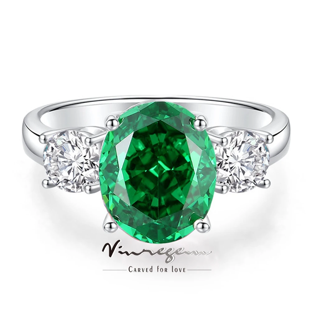 

Vinregem 9*11 MM Oval Emerald Citrine Sapphire High Carbon Diamond Gems Ring for Women 925 Sterling Silver Engagement Jewelry