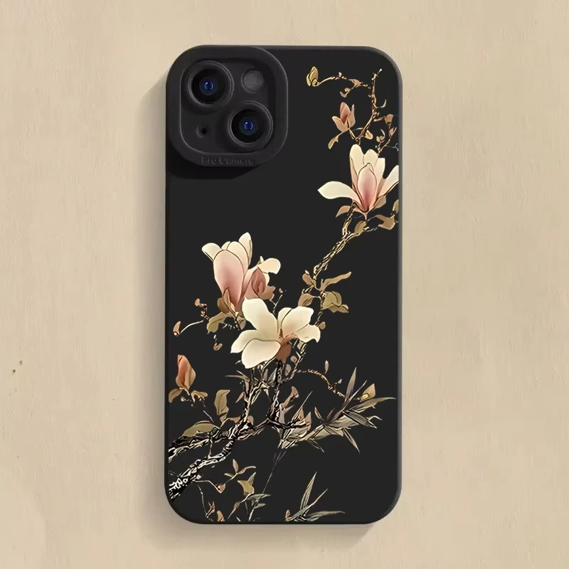 

Flower Bird Chinese Style Phone Case For iPhone 11 12 13 14 15 16 Pro Max 16E 7 8 Pus XR XS X SE Shockproof Cover Cases Fundas