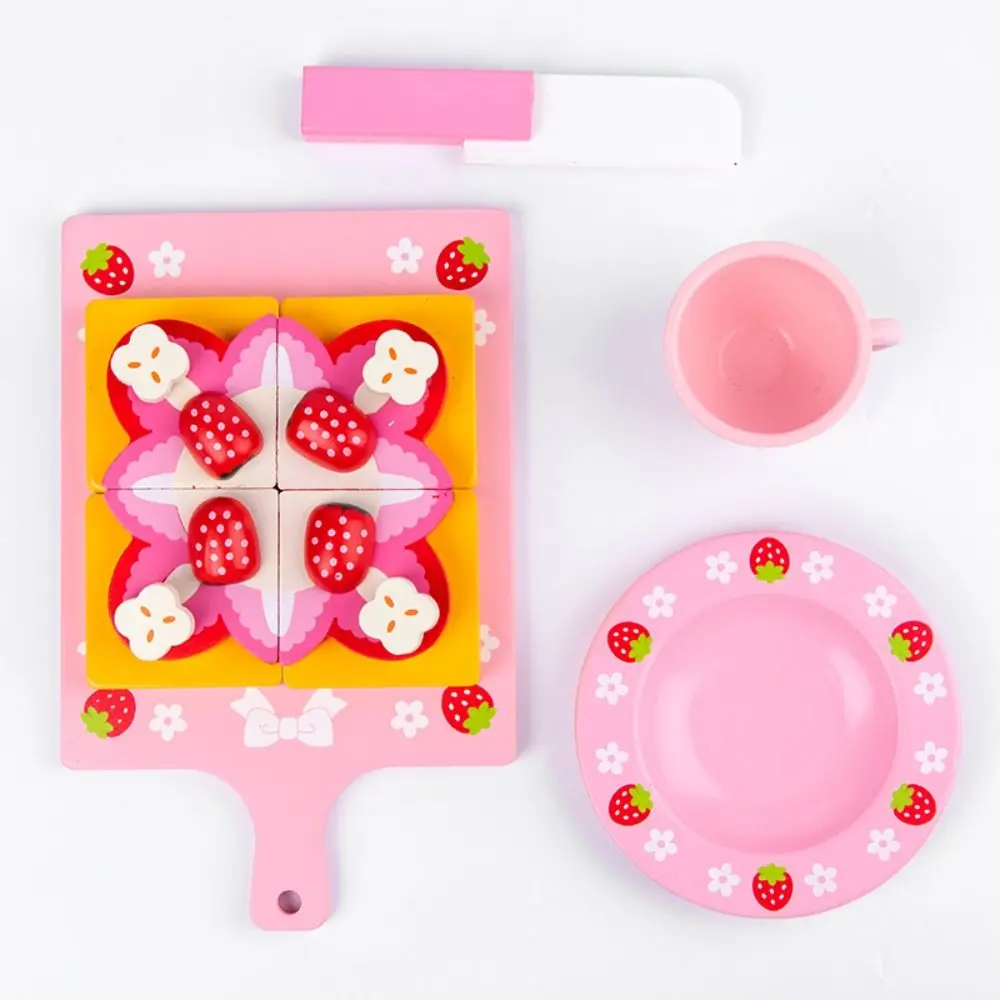 Strawberry Design Wooden Simulation Cake Tteokbokki Model Double Birthday Cake Pretend Play Kitchen Food