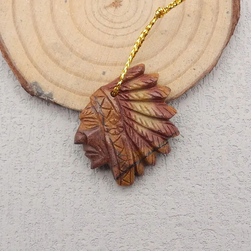 Natural Multi Color Picasso Jasper Carved Indian head Pendant Bead,Semi-precious Stone Fashion Jewelry DIY Necklace Accessories