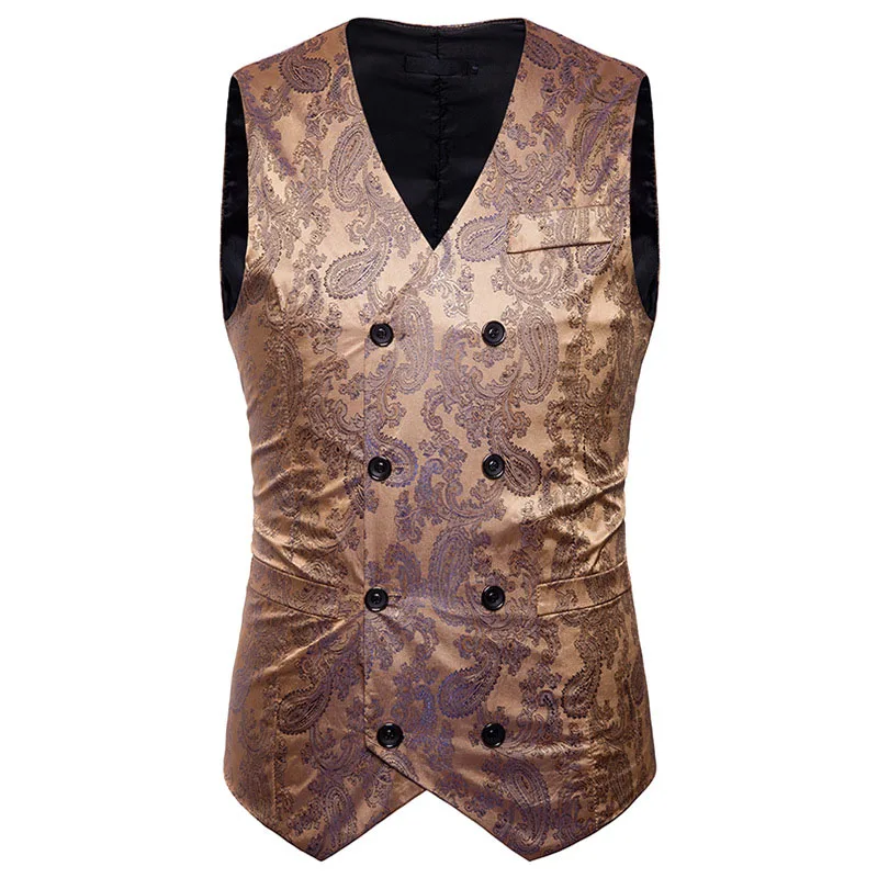 White  Gothic Steampunk Vest Men Chaleco Hombre 2023 Brand Paisley Brocade Waistcoat Men Party Business Wedding Prom Vest Male