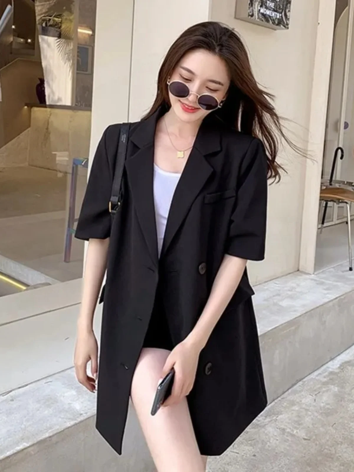 

plus Size 300 Pounds Women's Short Sleeve Suit Jacket Loose Fit Mid-Length Thin Style Summer Casual Wear And Pear Body ...