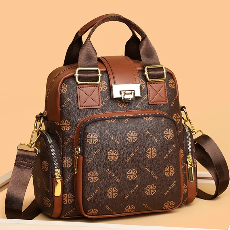 

Vintage Print Women's Handbag 2026 New Trend Multi-functional Backpack Casual Shoulder Crossbody Bag