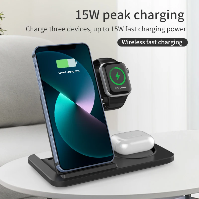 3in1 Fold Wireless Charger Panel for iphone 16 pro max / iPhone 15 iWatch Ultrathin Charging Station Portable Wireless Charger