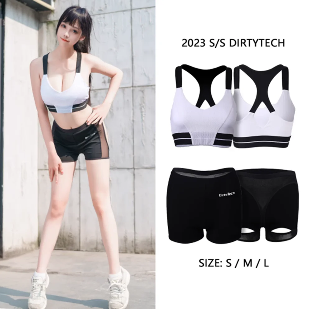 Two-Piece Suit Color Blocking Split Sports Swimsuit Sexy Short Sleeve Brief Tight Girl Hot Sexual Women Spa Suitwear Cosplay