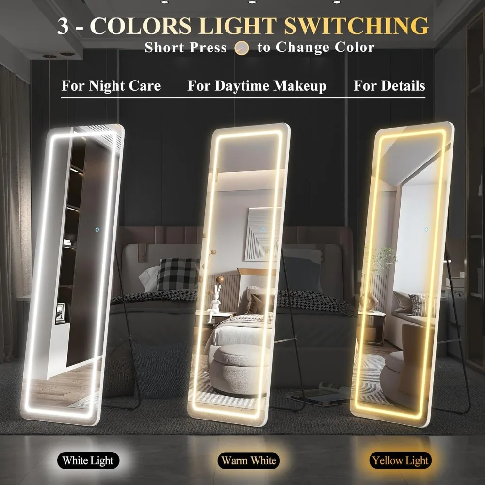 Full length mirror, illuminated mirror with LED light, bedroom wall mounted mirror with light, available in 3 color modes 63x20