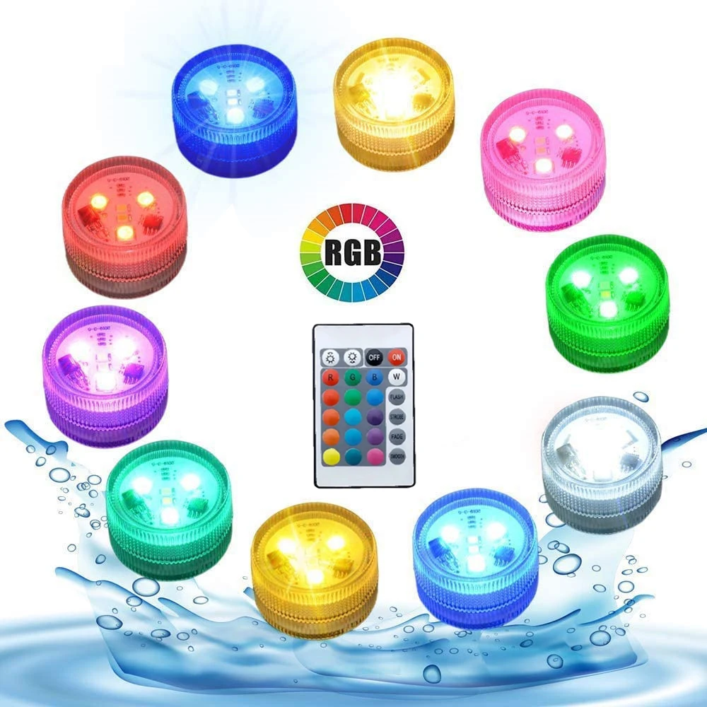 Colorful 3 LED Underwater Light With Remote Control Powered By Button Cell Waterproof Swimming Pool Party Decoration Lamp