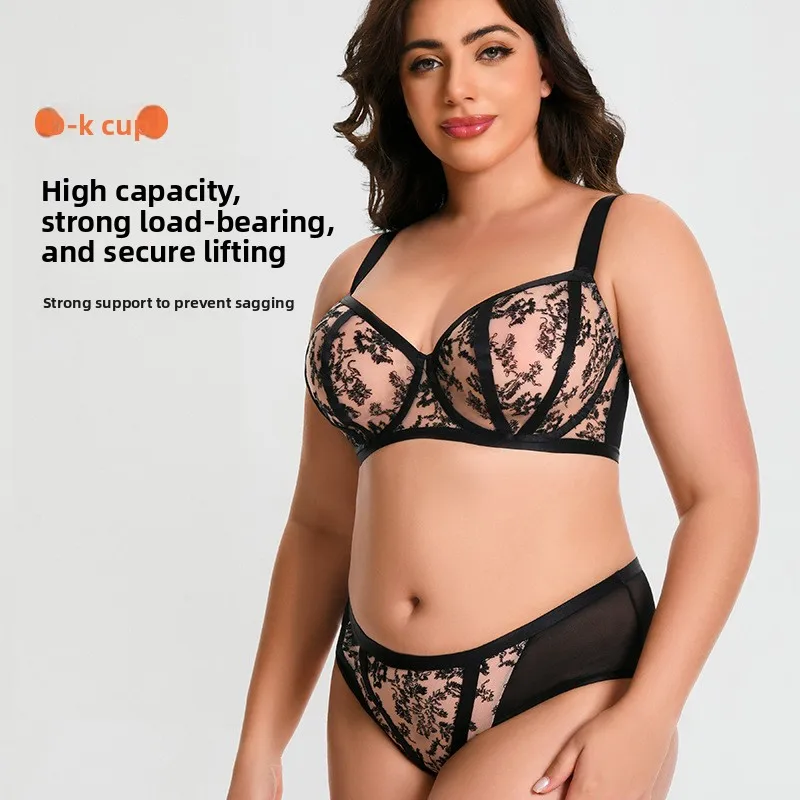 بالإضافة إلى حجم دفع ما يصل الصدرية منع ترهل رفع الدانتيل Underwire كأس كامل حمالة صدر ولباس داخلي مجموعة - أقصى دعم، DD + كأس الملابس الداخلية #1