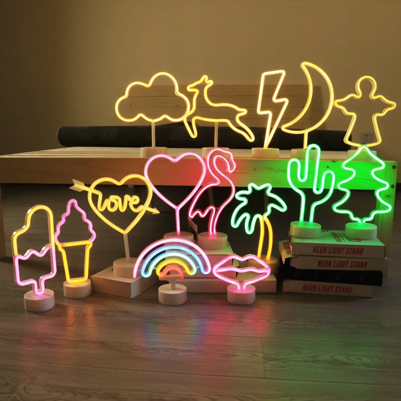 LED Night Light Cloud Moon and Animal Shapes Neon Atmosphere Bedside Lamp USB/Battery Operated Perfect for Bedroom Decor