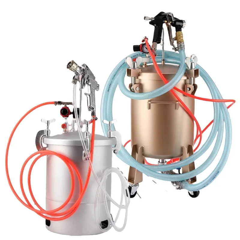 10L Feed Texture Coating  Pot Pressure Bucket With Colourful Air Spray Gun PT871 Fluid Hose Assembly Paint Sprayer System