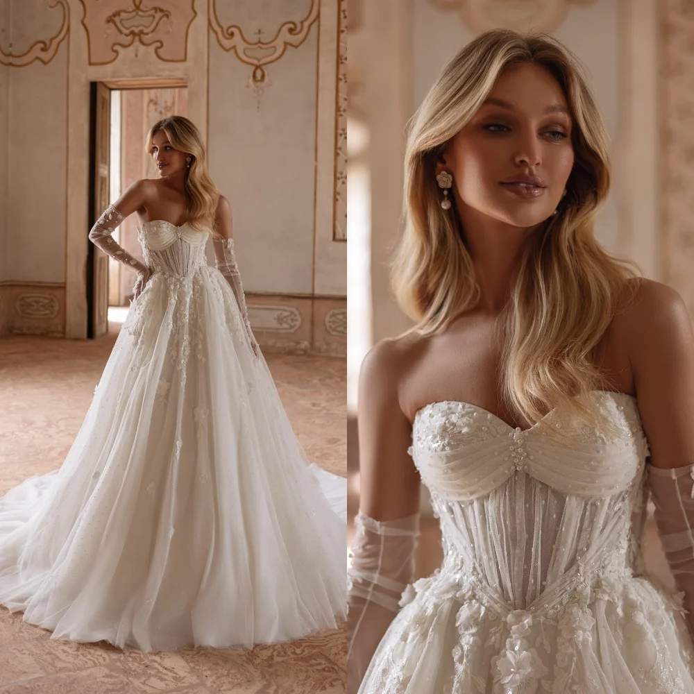 Personalizado de alta qualidade apliques sem alças manga destacável mangas compridas vestido de casamento requintado capela trem vestidos de noiva