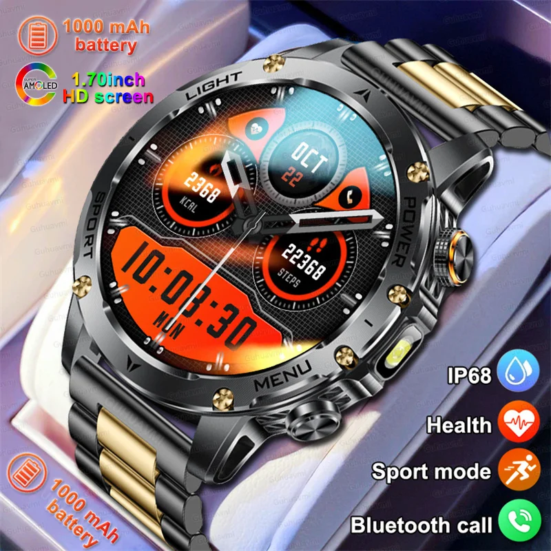 

Smart Watch Mens 1.70inch large screen Sport watch Bluetooth Call Health Fitness Tracker flashlight IP68 Waterproof Smartwatch