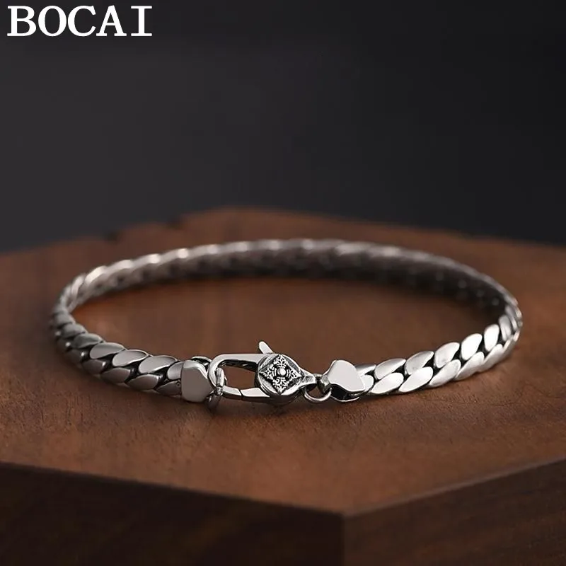 

BOCAI НОВЫЙ браслет из стерлингового серебра S925, простой и модный, гладкая поверхность, бриллиантовый товкач, плоский браслет в виде змеи