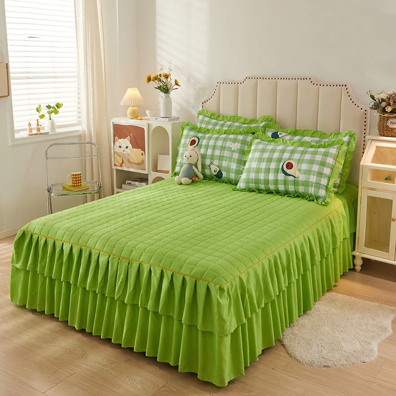 

Korean Princess Style Matted Cotton Padded Thickened Bed Skirt Combination Bedspread Double Mattress Protective Cover