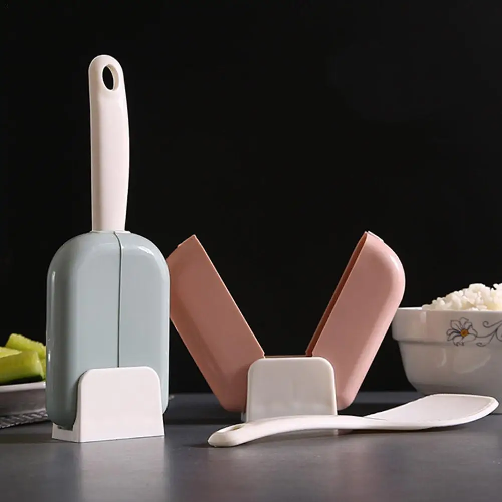 Rice Paddle Stand Rice Spoon Holder Stand Up Rice Scoop Automatic Opening Closing Rice Spatula Paddle Standing Spoon Rest Tool