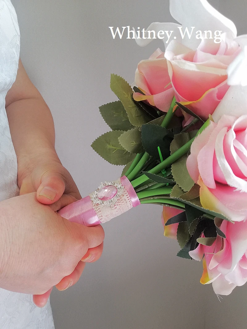 Ramo de flores para dama de honor, Ramo de flores para novia o matrimonio, rosa, polvo brillante, colección de 2022