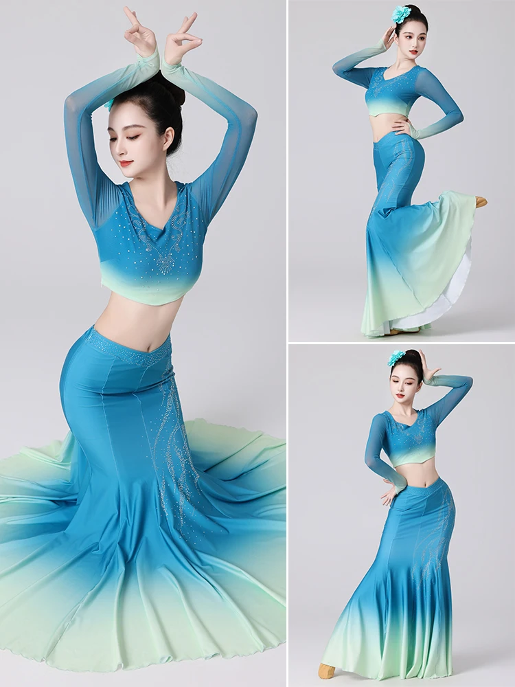 

New Tai Dance Costume Women's Adult Xiuangbanna Set Long Sve Script Art Exam Solo Dance f-length Performance Skirt