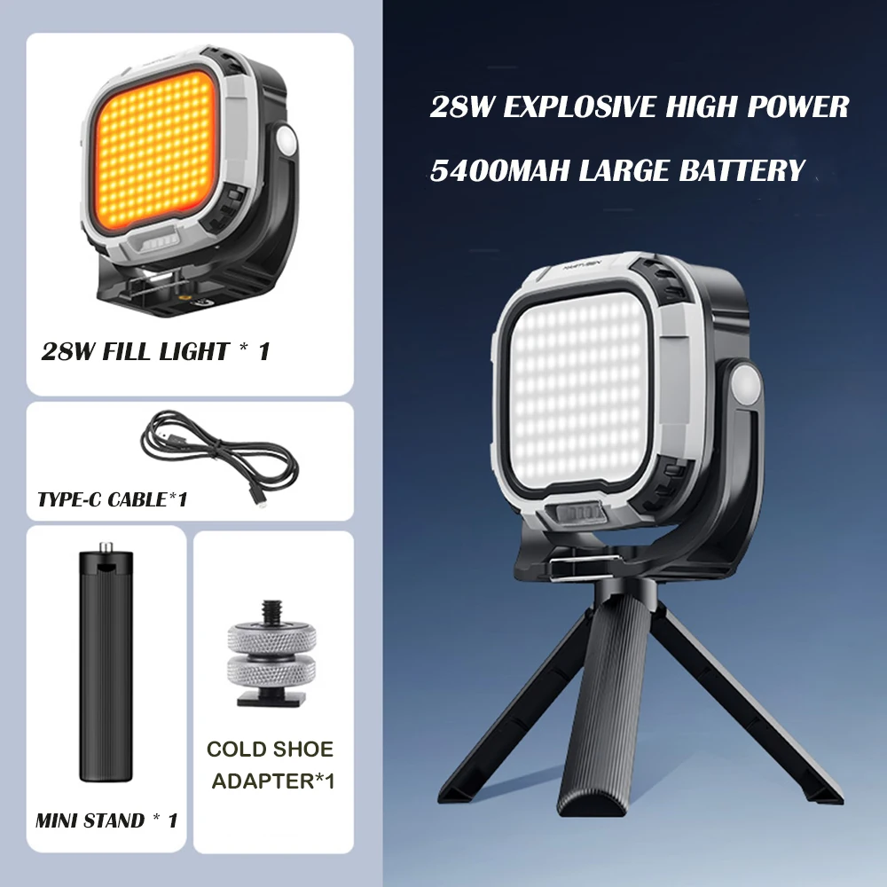 Fill Light 28W Magnetic LED Video Camera Lighting Handle &1/4in CRI≥95 2700K-6500K Cold Shoe for Video Recording