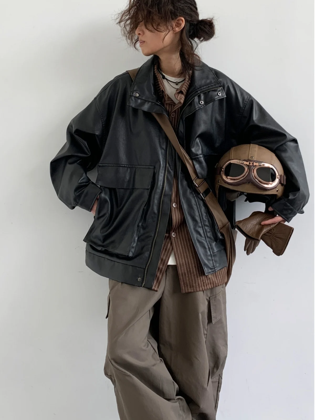 Jesienny Japoński Styl Retro Skórzany Płaszcz Luźny Krój Casualowy Podstawowy Styl Elegancki Damski Męski Studencki Modny Markowy Płaszcz