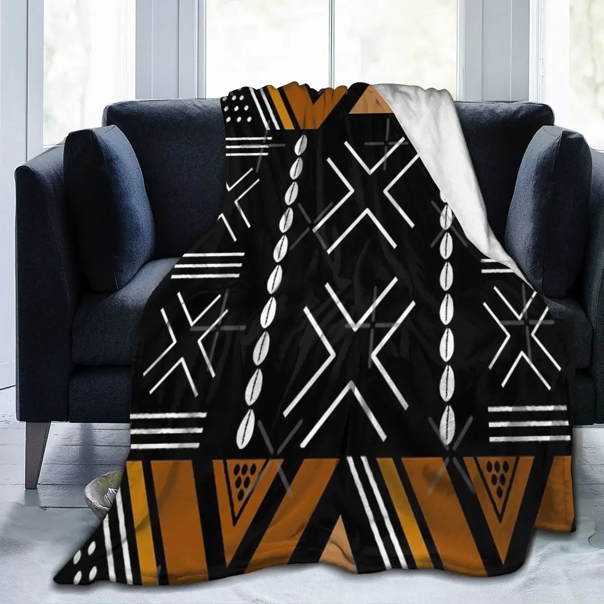 African Mud Cloth Bogolan Blanket, Facecloth Blanket Blanket Personalized Gift AntiPilling Customizable