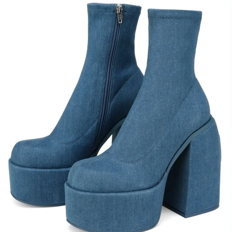 2023 Winter High Heel Woman Boots Devil Punk Platform Shoes Plus Size Head Side Zipper Fashion Side Zipper Solid Low Boots