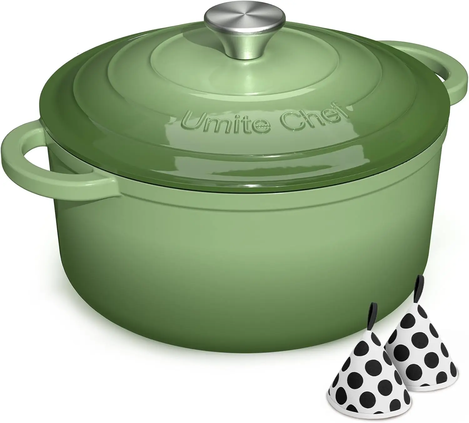 

7QT Enameled Cast Iron Dutch Oven with Lid, Heavy-Duty Cookware for Bread Baking, Braising, Stews, Marinate - Sage Green