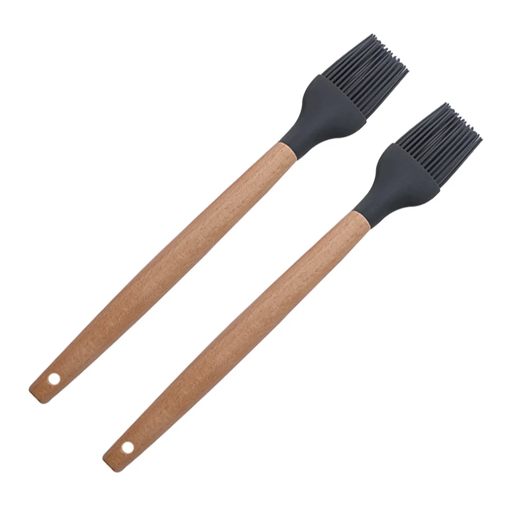 

2 pcs Silicone Oil Brush for BBQ Baking Cooking Tool Kitchen Barbecue Brush with Wooden Handle Heat Resistant Durable Compact