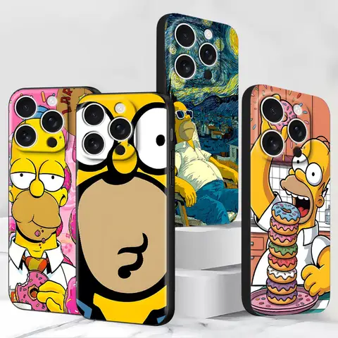 Funda de TPU Negra con Diseño de Homer Simpson para iPhone 15, 17 Air, 14, 11, 13, 12 Mini, 16 Pro Max, XR, X, 16e, XS, 7, 8, 6, 6s Plus, 5, 5s