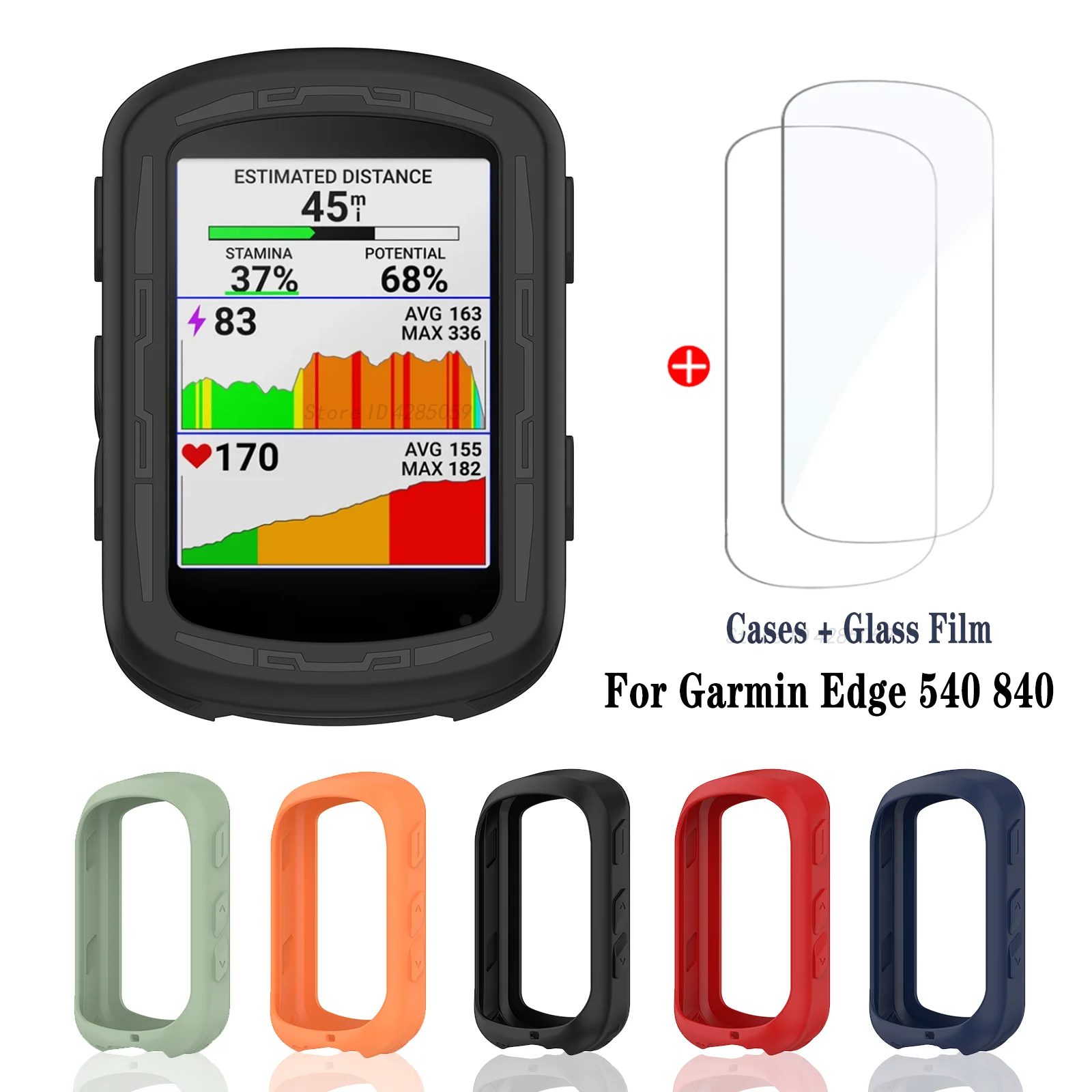 Caixa de silicone e vidro temperado para Garmin Edge 540 GPS, protetor de tela cronômetro, capa para Garmin Edge 840 All-Around, 2pcs