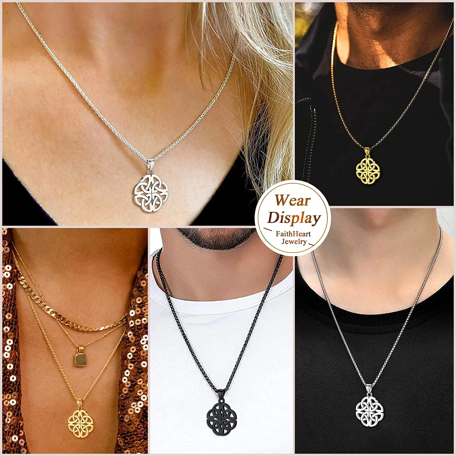 ChainsPro Celtic Knot Pendant Viking Nordic Rune Necklace Stainless Steel Vintage Amulet Necklace Men's Original Jewelry