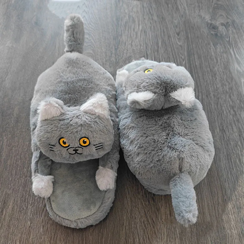 Funny New In Slippers Cat Be At Home Footsie Fur Slides Women Kawaii Cats Kitty Slipper Christmas Indoor Shoes Big Size 43 44