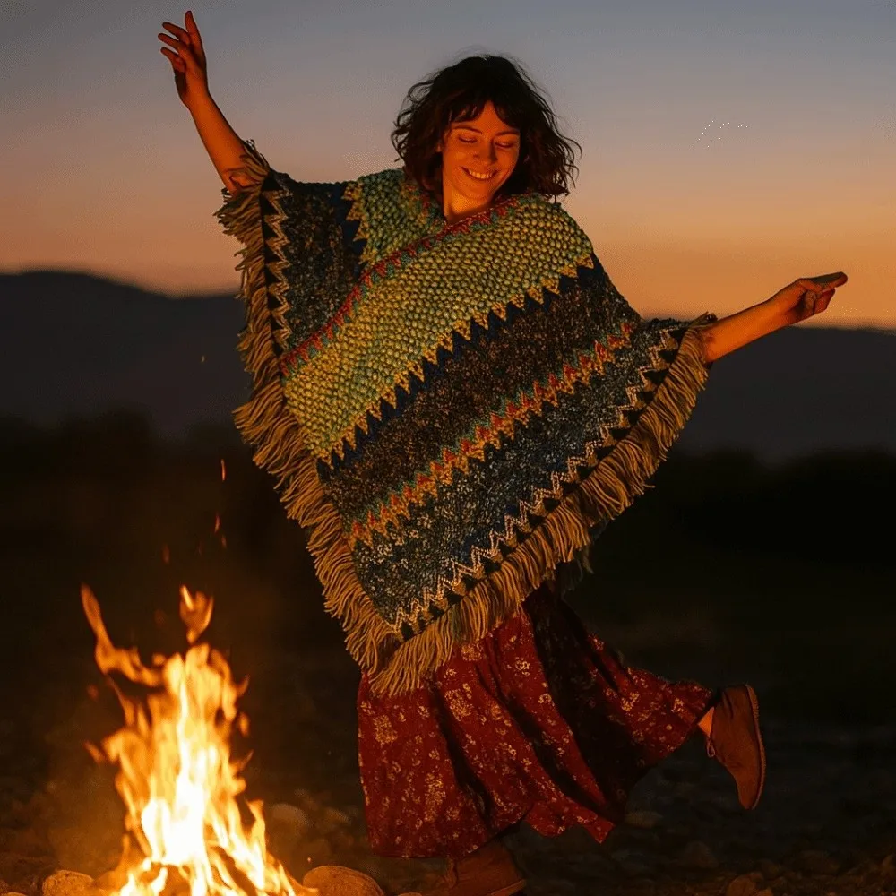 

Knitted Ethnic Style Knitted Shawl Bohemia Warm Large Shawl Outerwear Scarves Neck Wrap Autumn and Winter Tassel Cape Vacation